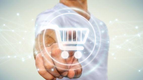 Businessman using digital shopping icons with connections 3D rendering