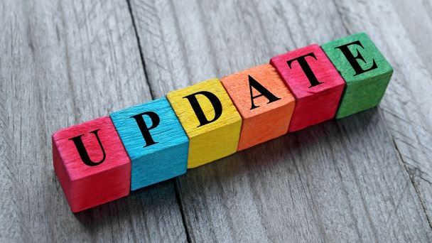 the word update in coloured wooden blocks